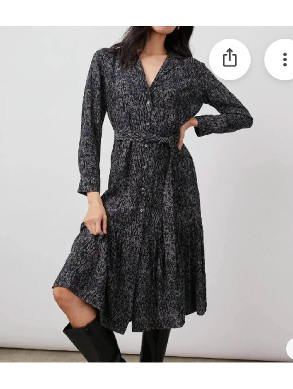 AnthropologieRails sz M long sleeve dress grey animal printbutton down NO BELT C